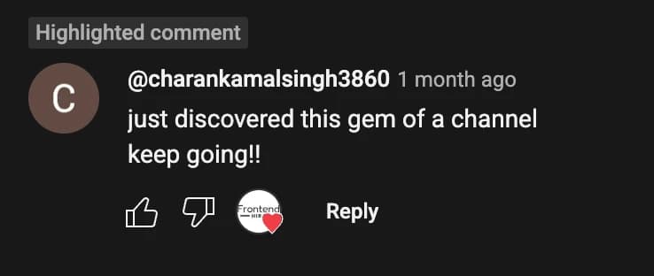 YouTube comment from a learner appreciating the practical teaching style.