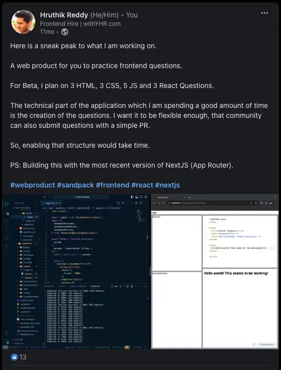 The post talking about Frontend Hire
