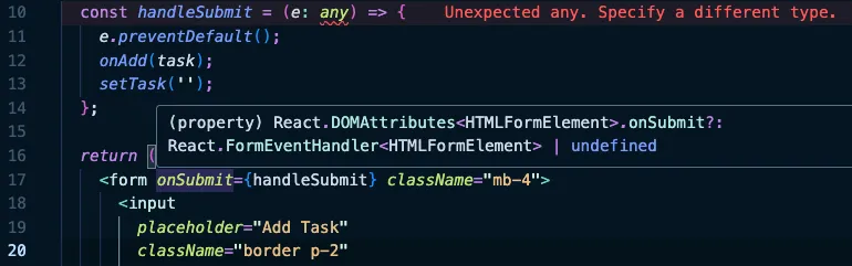 Editor suggesting the type