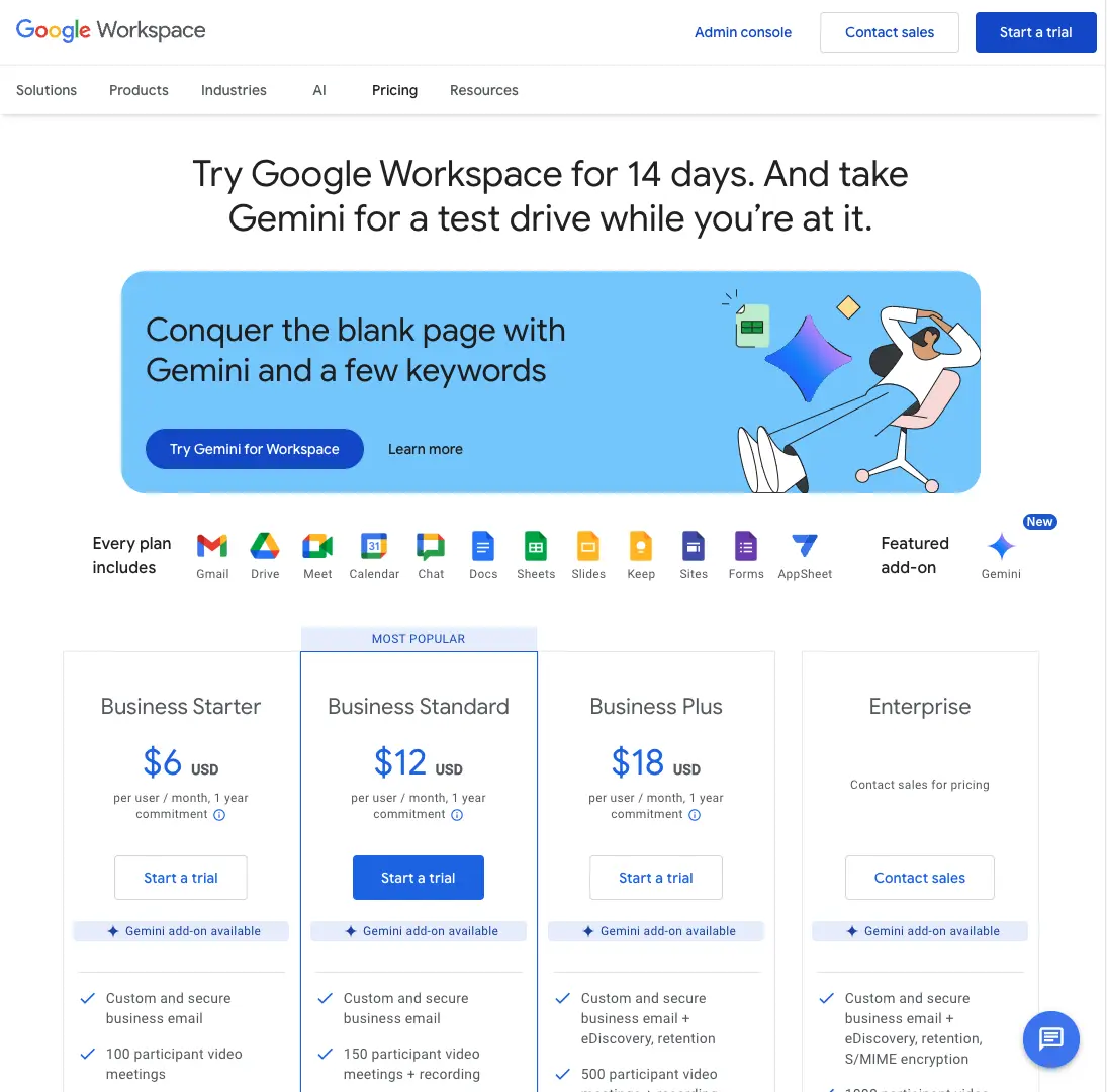 Google Workspace Pricing Page